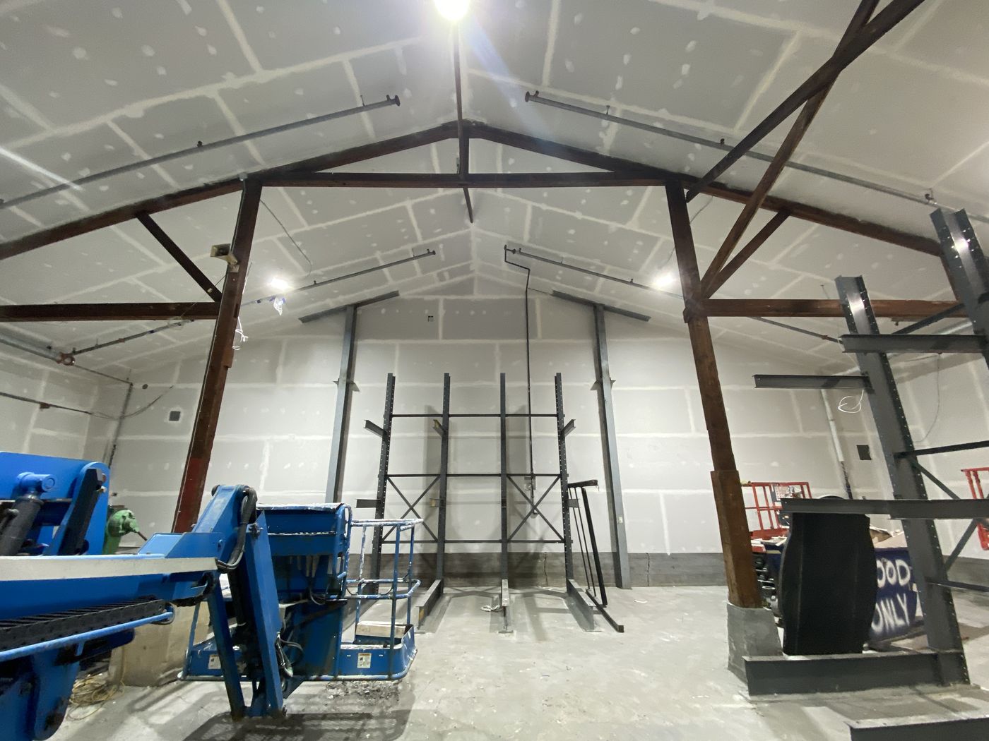 Commercial — fire taping, vaulted industrial ceiling